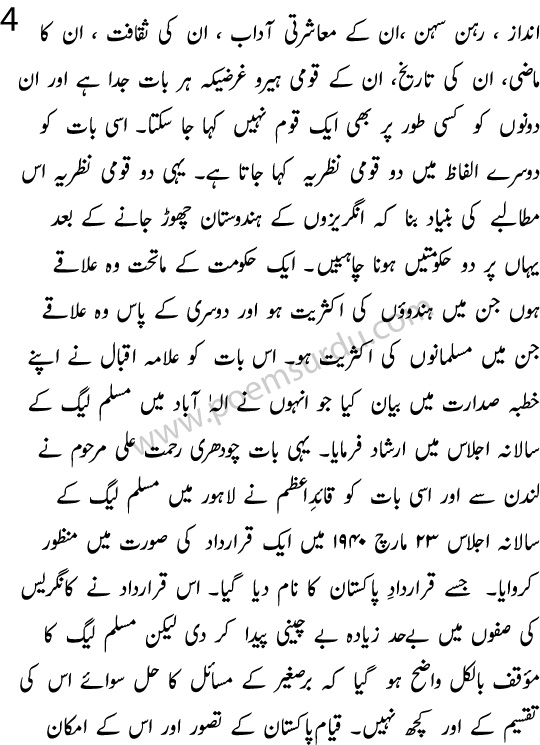 Nazria Pakistan Essay in Urdu